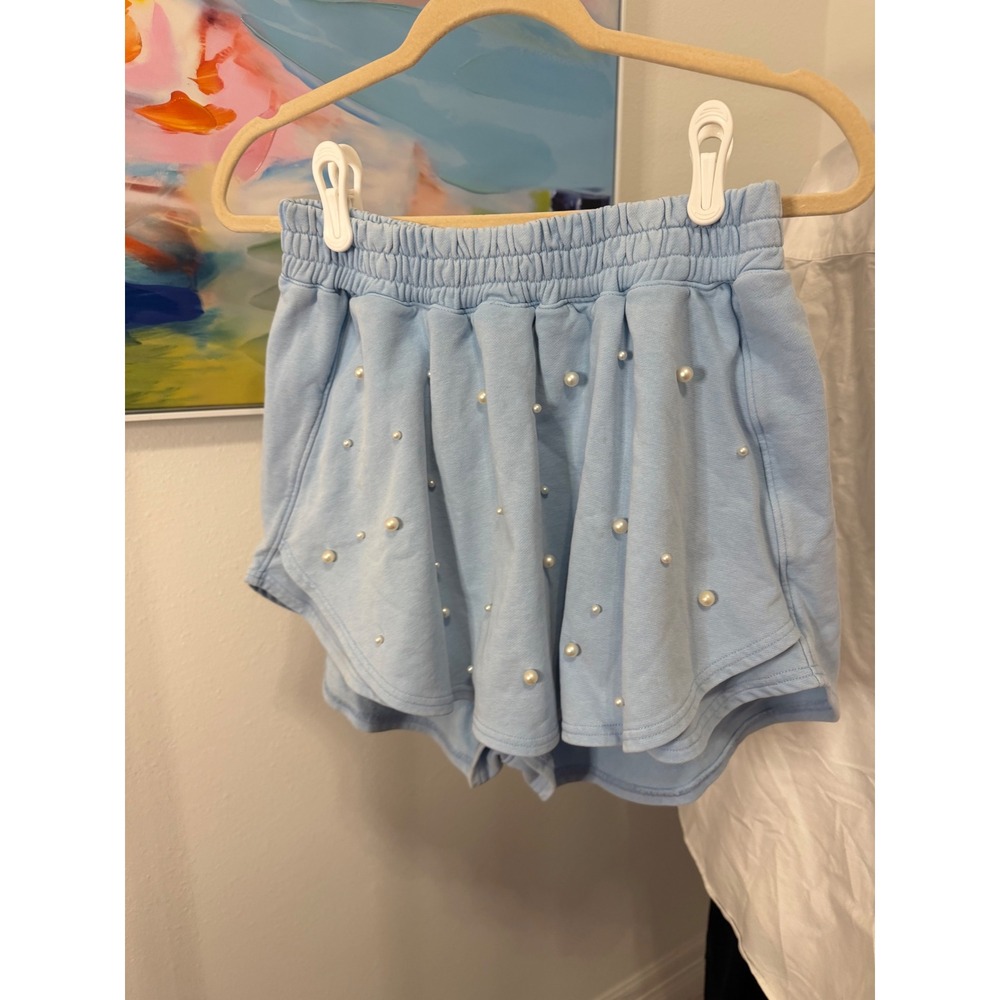 Peach Love Light Blue Pearl Embellished French Terry Skort Small